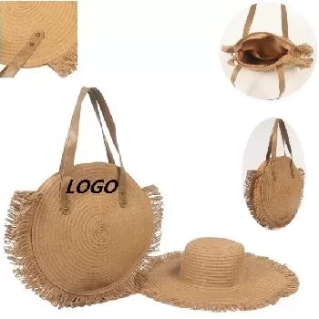 Natural Straw Bag Hand Woven Round Handle Handbags Retro